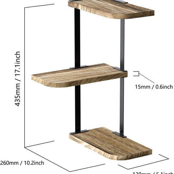 New Rustic Wood Corner Shelf Wall Mount of 3 Tier - Picture 5 of 7